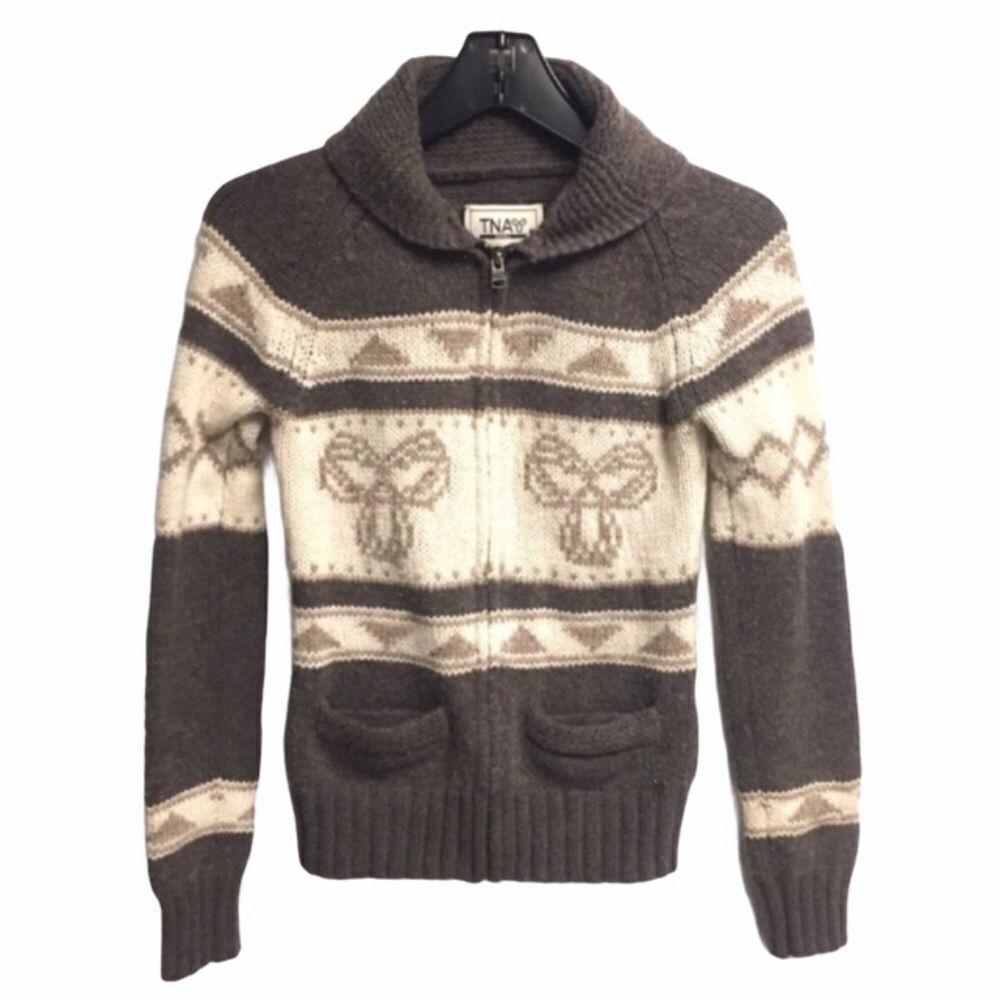 ARITZIA Sea To Sky Cowichan Chunky Knit Cardigan Sweater Wool Brown S